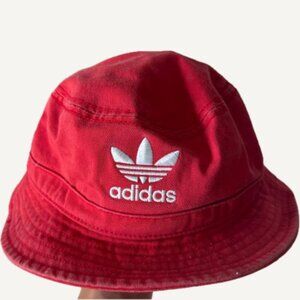 Adidas || Womans's Red Bucket Hat with White Logo